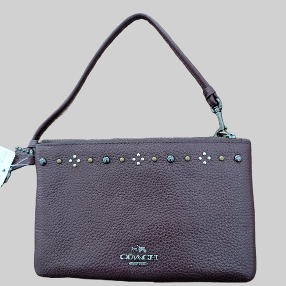 Coach pebbled leather embellished wristlet Oxblood red - Picture 1 of 5